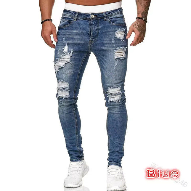 New fashionable street style corrugated tight jeans for men, retro washed solid color denim pants for men, casual slim fit penci PlatiNum