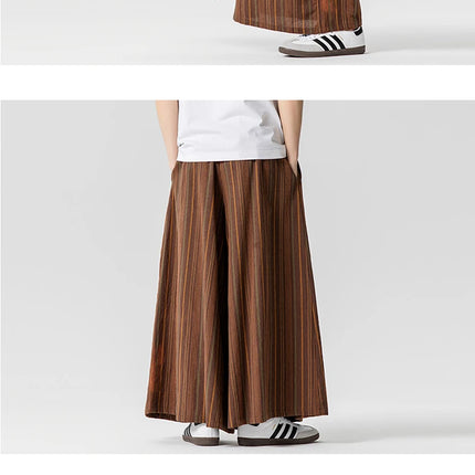 Pantaloni a righe da uomo in cotone e lino, comodi e traspiranti, pantaloni a gamba larga, kimono, samurai giapponese, pantaloni alla moda larghi casual da uomo