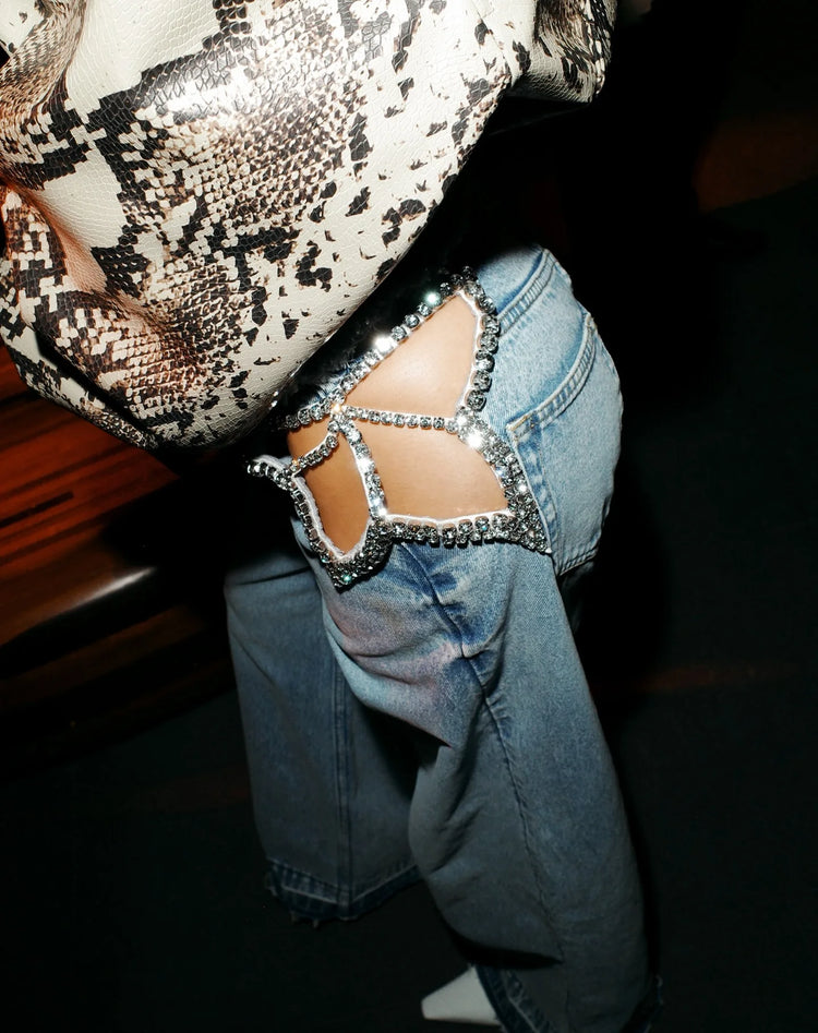 Jeans Strappati Stile Retrò Americano Y2k per Donne, Pantaloni in Denim con Due Aperture, Casual Goth Streetwear a Gamba Larga e Vita Alta