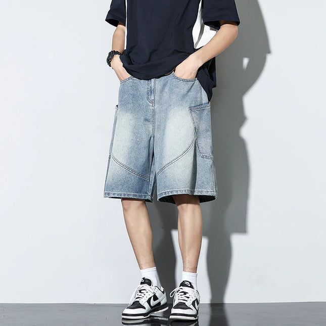Estate nuovi pantaloncini di jeans larghi moda casual jeans dritti Harajuku pantaloni corti con coulisse lavati vintage maschili streetwear