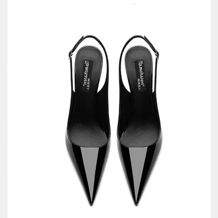 Sexy high-heeled sandals with pointed tips and elegant  summer patent leather strappy fashionable party women's shoes PlatiNum
