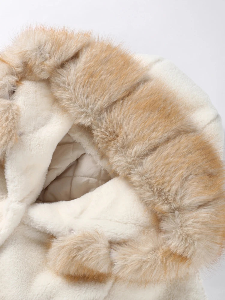 Cotton Lined Furry Fur Collar Belts Jacket Women Fashion Long Sleeve Thicken Warm Female Coat 2025 Winter Street Casual Outwear