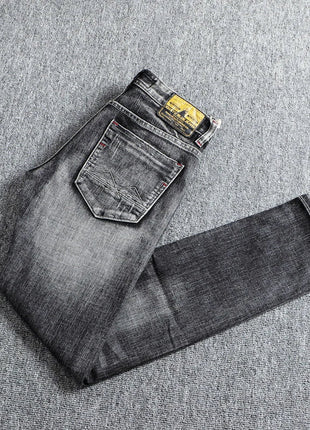 Italian Style Fashion Men Jeans Retro Gray Elastic Slim Fit Ripped Jeans Men Trousers Vintage Designer Casual Denim Pants Hombre PlatiNum