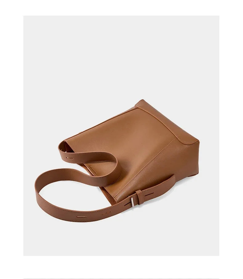 100% Genuine Leather Women Shoulder Bag Large Capacity Cowhide Bucket Bags Fashion Casual Female Crossobdy Bag 2391