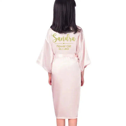 Personalizza Nome Data Ragazza di fiori Kimono Vestaglie Accappatoi da sposa Pigiama Abito per bambini + cintura Camicia da notte Brial Party Kid Robe platinumshop