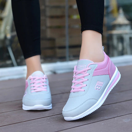 PU Leather Women's Running Shoes Lightweight Casual Sports Shoes Waterproof Outdoor Training Sneakers for Jogging Tennis PlatiNum