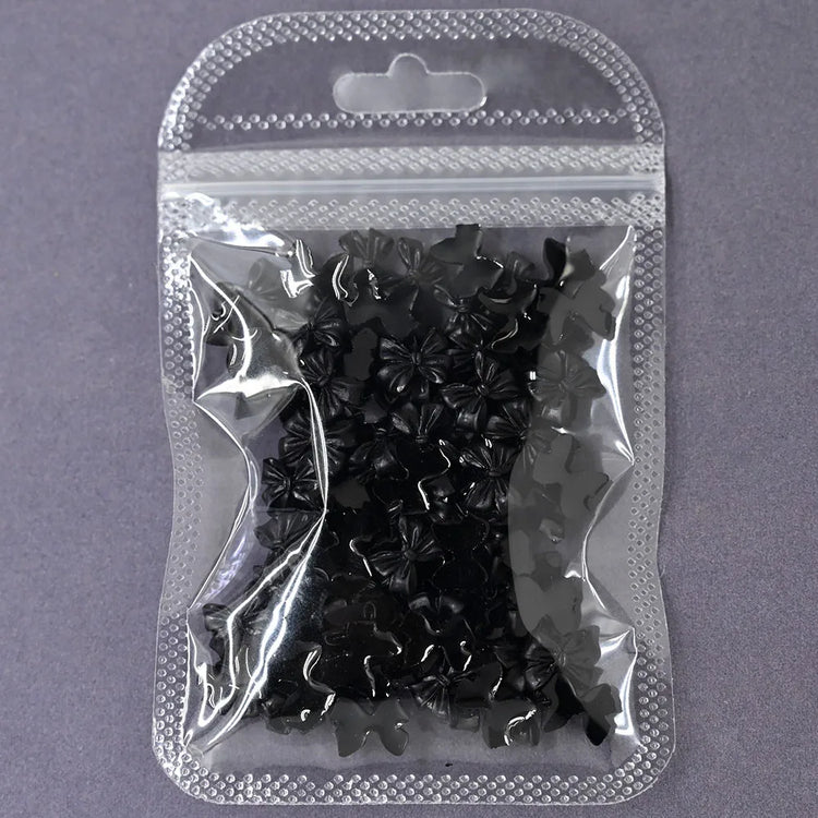 100/50/30pcs Resin Bow Nail Charms White Black 3D Long Ribbon Bowknot 3D Rhinestone For Korean DIY Kawaii Nail Art Decoration