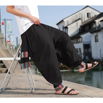 Pantaloni Larghi da Uomo Stile Cinese Retrò 2026, Taglie Forti, di Tendenza, Moda High Street, in Cotone e Lino, Leggings Uomo