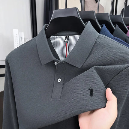 100% pure cotton autumn and winter men's sports fashion brand embroidered pony long-sleeved POLO business casual T-shirt