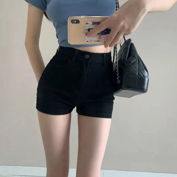 Korean Low Rise Denim Shorts 2024 - Riveted Lace Up Bodycon Black Hot Pants Vintage Cheeky Booty Summer TikTok Y2K Outfit PlatiNum