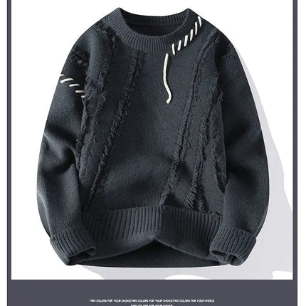 Autumn Winter Warm Mens Knitted Sweaters Fashion Patchwork O Neck Knit Pullovers Korean Streetwear Pullover Casual Mens Clothing