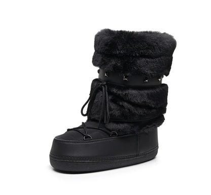 Women's Furry Boots New Warm Skiing Winter Boots Women Space Boots Trendy Ladies Winter Shoes Non-slip Girls Snow Boots