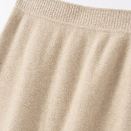 Women's 100% Cashmere Fashionable Lady's Midi Skirt Autumn Winter Elastic Waist Versatile Long Skirt Comfortable Knitwear Bottom PlatiNum