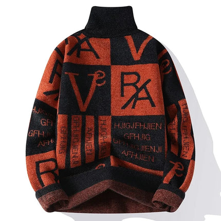 2024 Winter men's flower pattern Sweaters thick O-neck sweater men youth autumn Men's Turtle neck wool Casual Knitwear Pullover