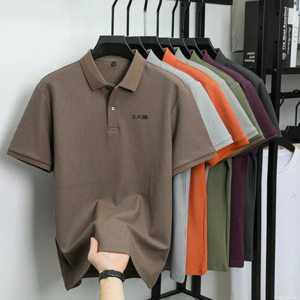 Men's Luxury Brand Short Sleeve Polo Shirt with Letter Print, 100% Cotton Summer T-shirt, Comfortable, Breathable, Casual, Lapel Collar.