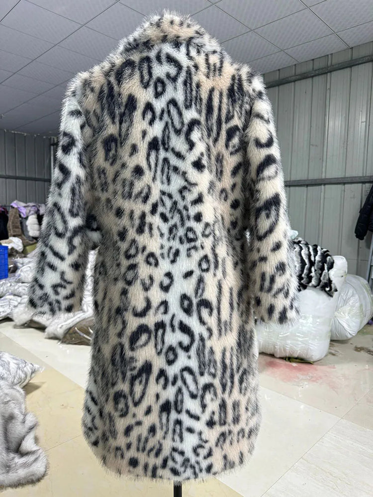 ZADORIN Luxury Belted Long Leopard Faux Fur Coat Woman Y2k Clothes Fashion Lapel Thick Warm Fluffy Jacket Fur Coats Outerwears