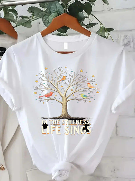 Comoda maglietta da donna con stampa "T-shirt Falling Leaves Rising Spirits - Maglietta con grafica floreale autunnale"