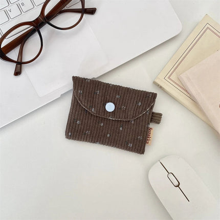 Cute Floral Coin Purse Mini Wallet Card Organizer Small Square Corduroy Bag for Student Bus Bank ID Credit Cards PlatiNum