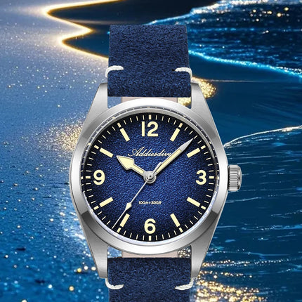 ADDIESDIVE NEW Luxury Quartz Men's 36mm Watch AD2544 Sapphire Crystal 100M Waterproof C3 Retro Luminous Leather Strap Wristwatch