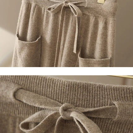 Autumn And Winter100% Pure Wool Skirt Women's Long Pocket Small A Skirt High Waist Slim Cashmere Knit A-Line Skirt PlatiNum