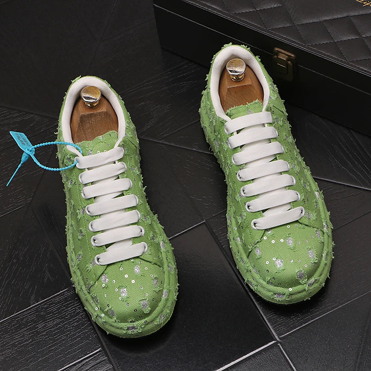 New Fashion Men Embroidery Canvas glitter Loafers Mens Casual Oxford Shoes Wedding Groom Driving Homecoming Business Footwear
