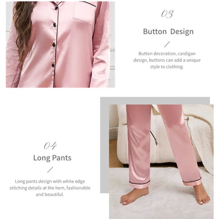 Pijama de mujer Conjunto de noche Conjunto de pijama de 2 piezas Pijama de satén de manga larga con pantalones Ropa de dormir para mujer