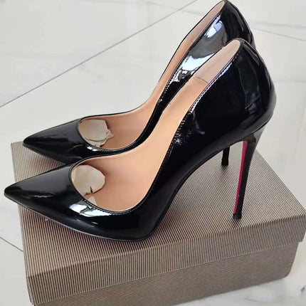 Taglie 48 Scarpe da donna stile classico in vernice con punta a punta Slip On 12 cm Scarpe con tacco alto da donna eleganti Décolleté a spillo semplici Nero Rosso Bianco