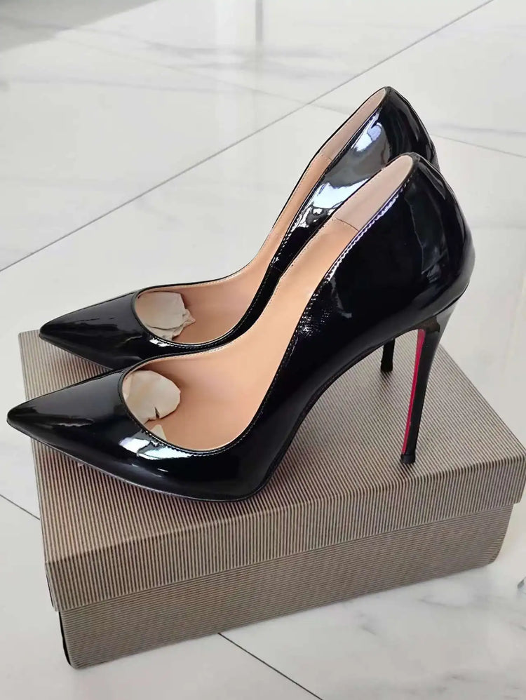 Taglie 48 Scarpe da donna stile classico in vernice con punta a punta Slip On 12 cm Scarpe con tacco alto da donna eleganti Décolleté a spillo semplici Nero Rosso Bianco
