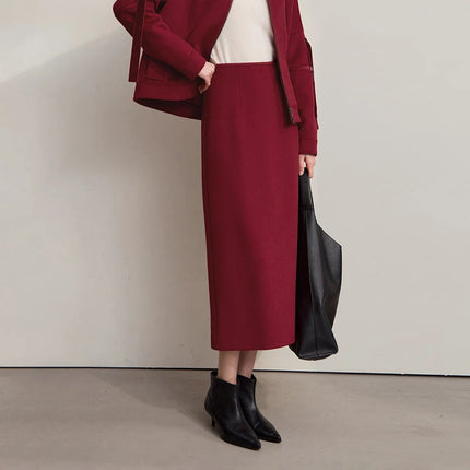 AMII Women's Skirt 2025 Winter New Minimalist Solid Color Commuter Skirts For Woman Wool Long Versatile Clothing Female 12544047 PlatiNum