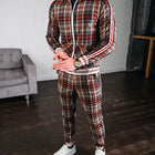 2025 Men Tracksuit 2pc Set Gym Hiking Plaid Zipper Hoodie Cargo Pants Autumn Athleisure Outfit Fleece Jogger Sportswear PlatiNum