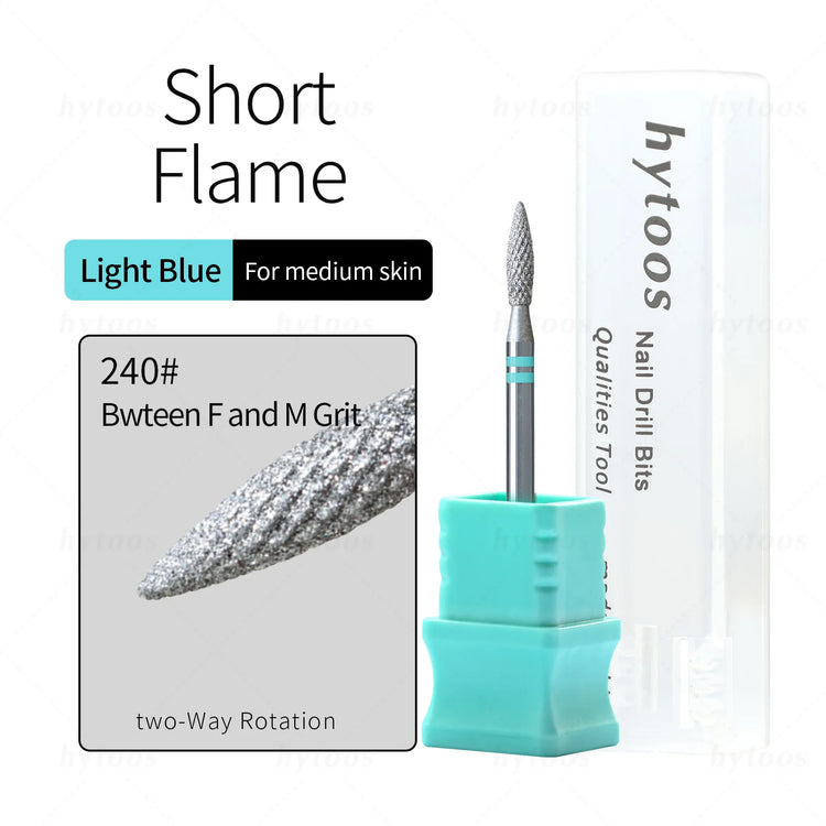 HYTOOS Small Flame Diamond Cut Pro Nail Drill Bits Chrome Russian Cuticle Bit for Nail Drill Dead Skin Cleaner Nail Prep Tool