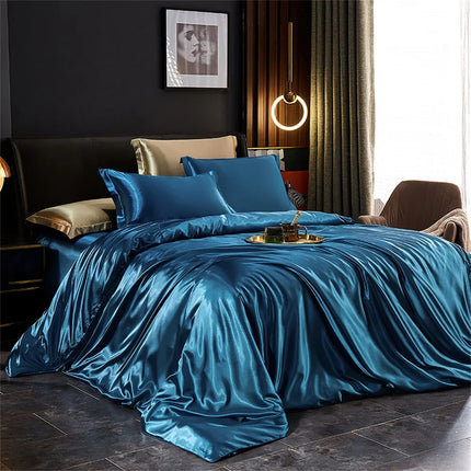 Set biancheria da letto in seta solida con copripiumino Lenzuolo Federe Lenzuolo singolo matrimoniale in raso di lusso King Queen Twin Size