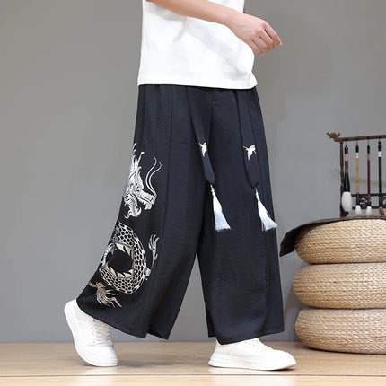 Pantaloni Larghi da Uomo Streetwear con Stampa Drago, Pantaloni Harem Casual, Pantaloni da Jogging Vintage, Nuovi Pantaloni Primaverili ed Estivi