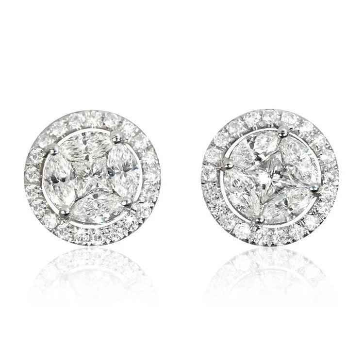Hip Hop Female Earrings 925 Sterling Silver Small Round Shaped Earrings for Women Bling Zirconia Ear Fashion Statement Jewelry PlatiNum