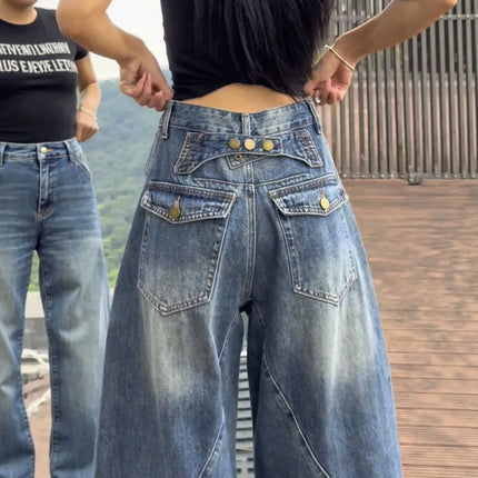 Jeans a gamba larga a vita alta Pantaloni in denim sottile da donna Jeans larghi dritti a figura intera taglie forti Sle casual