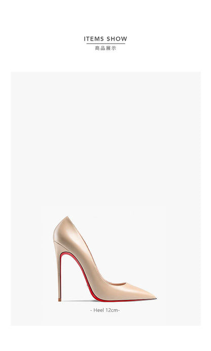 New Women's Red Shiny Bottom High Heels Luxury Pointed toe Pumps 12 cm Sexy Matte Party Wedding Shoes Elegant Woman Heeled Shoes
