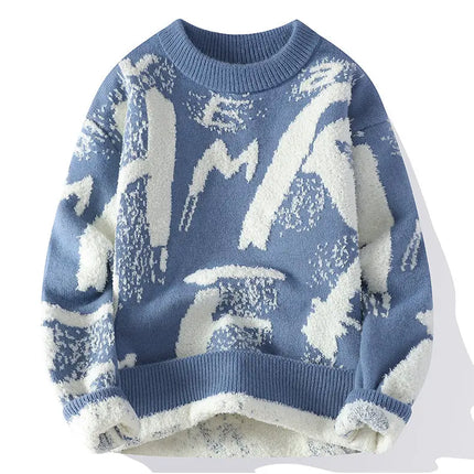 Autumn Winter Men Knitted Sweater Panda Printing Casual Round Neck Pullovers Sweater Designer Quality Men Clothing Jumper