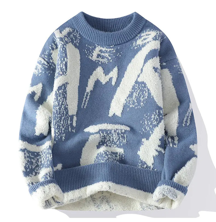 Autumn Winter Men Knitted Sweater Panda Printing Casual Round Neck Pullovers Sweater Designer Quality Men Clothing Jumper