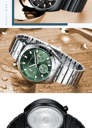 MINI FOCUS Orologio al quarzo verde argento per donna Orologio da polso cronografo con cinturino in acciaio inossidabile moda con lancette luminose Data 0491 platinumshop