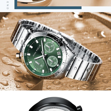 MINI FOCUS Orologio al quarzo verde argento per donna Orologio da polso cronografo con cinturino in acciaio inossidabile moda con lancette luminose Data 0491 platinumshop