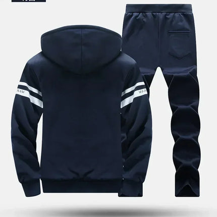 M-6XL Men's Winter 2 Piece Tracksuit Set, Thickened Warm Hooded Coat & Sweater, Outdoor Hiking Cycling Camping Running Outerwear