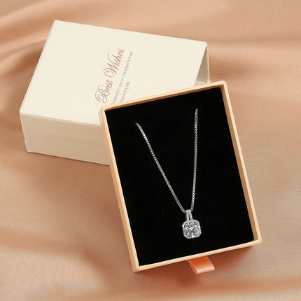 ZAKOL Simple Geometric Crystal White Zircon Pendant Necklace For Women Silver-Color Wedding Party Jewelry Gift With Box PlatiNum