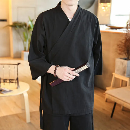 Camicie Kung Fu Stile Cinese, Abbigliamento Tradizionale Tai Chi, Completo Tang in Tinta Unita, Bluse Casual Comode in Cotone per Uomo