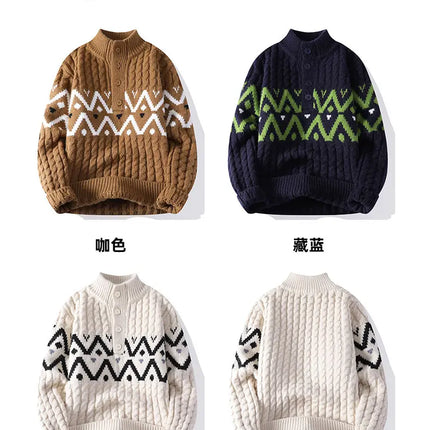 Mens Knit Sweater Autumn Winter Pullover Korean Soft Heavyweight Knit Polo Sweaters Minimalist Long Sleeve Casual Top