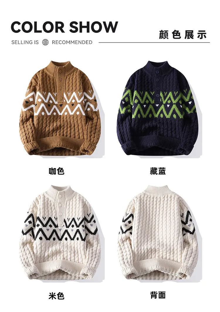 Mens Knit Sweater Autumn Winter Pullover Korean Soft Heavyweight Knit Polo Sweaters Minimalist Long Sleeve Casual Top