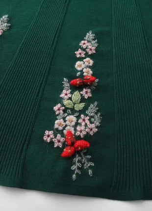 62-96cm Waist Fall Winter Long Skirts Women Elegant Handmade Embriodery Crochet Red Fruit Cashmere Wool Knitted Emerald Skirts PlatiNum