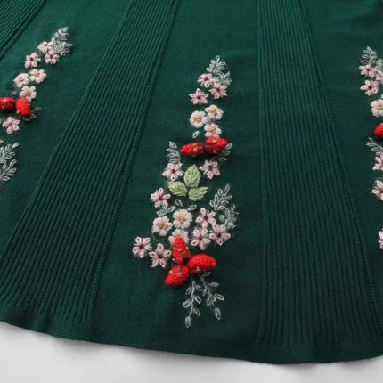 62-96cm Waist Fall Winter Long Skirts Women Elegant Handmade Embriodery Crochet Red Fruit Cashmere Wool Knitted Emerald Skirts PlatiNum