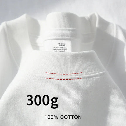 Beige 300g Heavyweight Cotton Short Sleeved T-shirt Summer Round Neck Loose and Base Shirt for Men Women Basic Tee PlatiNum