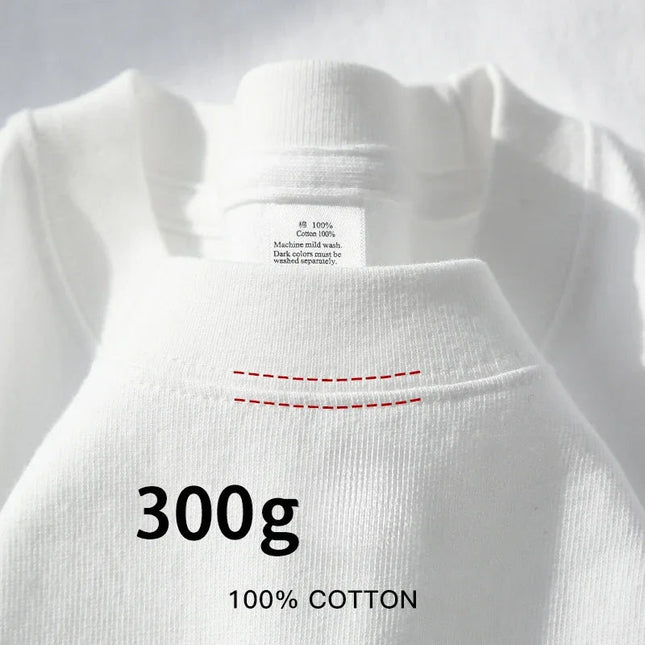 Beige 300g Heavyweight Cotton Short Sleeved T-shirt Summer Round Neck Loose and Base Shirt for Men Women Basic Tee PlatiNum