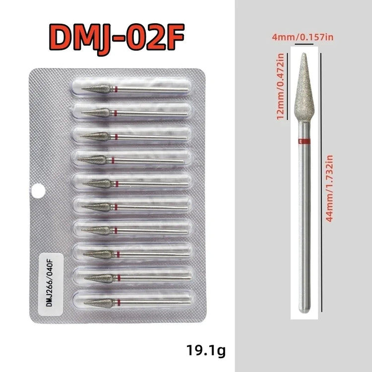 10Pcs/set Diamond Nail Drill Bit Set Nail Diamond Milling Cutter for Manicure 3/32" Burr Electric Nail File Cuticle Remover Tool 2028